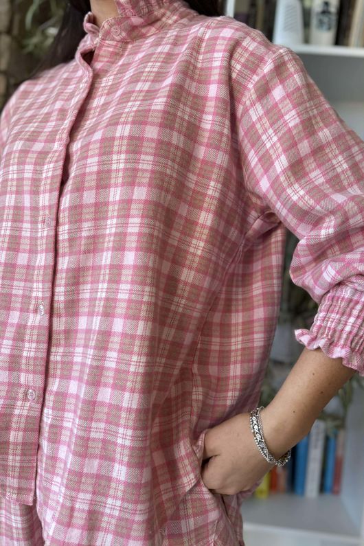 Patrick Plaid Brushed Cotton Edwardian Blouse Foxglove